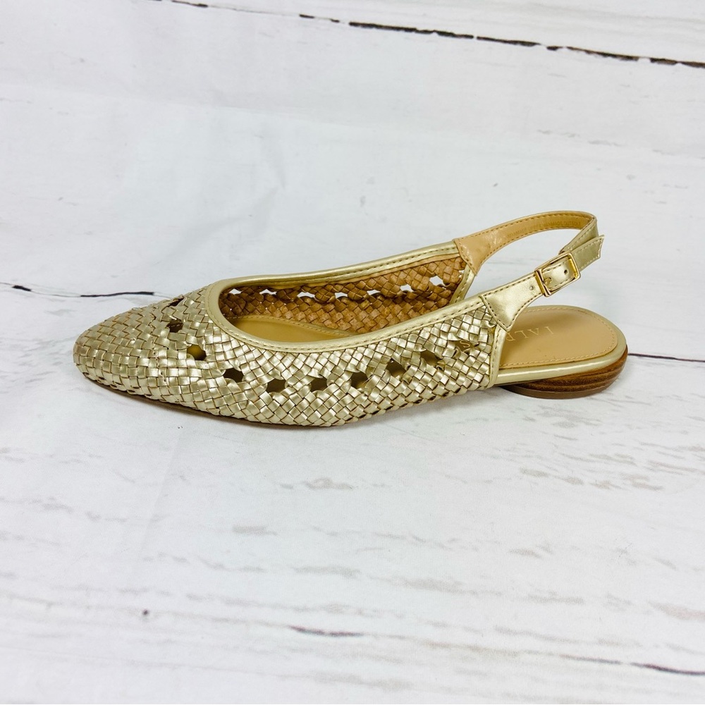 Talbots Shoes Women's 6.5M Gold Ballet Flats Pointed Toe Woven Slingback